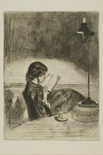 Reading by Lamplight by James McNeill Whistler, print, 1859