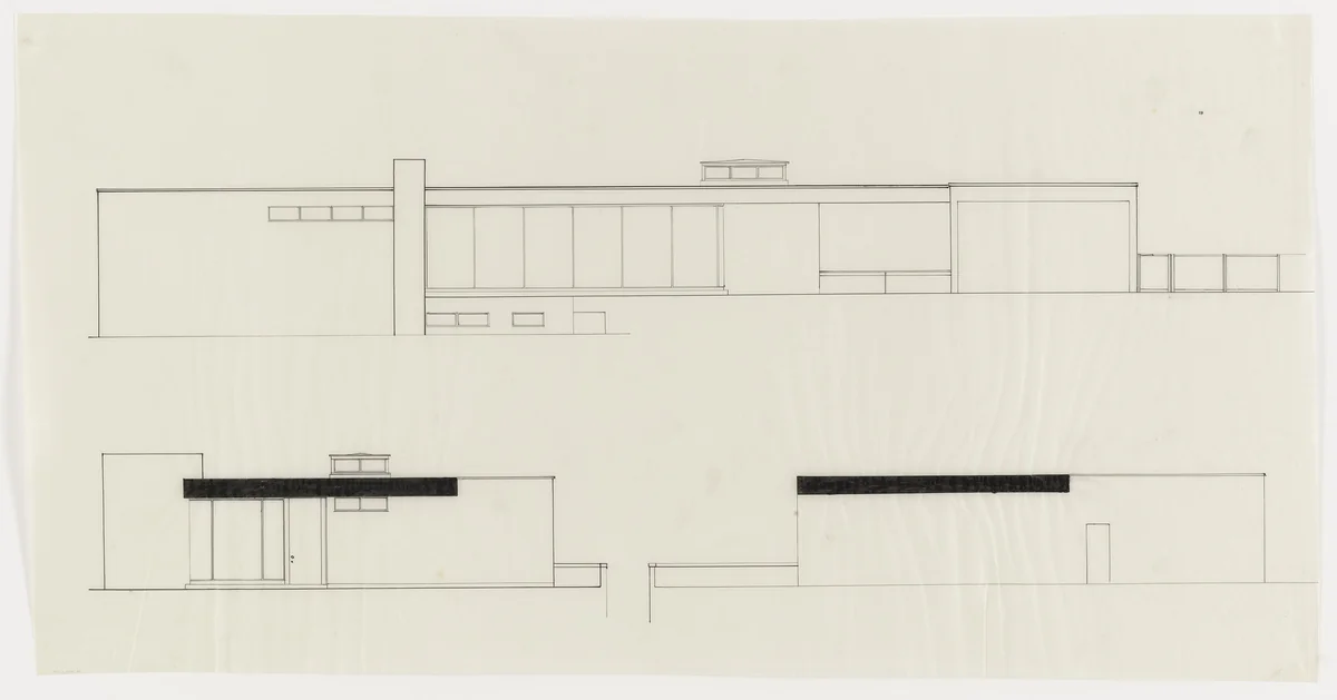 Tugendhat House, Brno, Czech Republic, Three elevations by Ludwig Mies van der Rohe, mies van der rohe archive, 1928