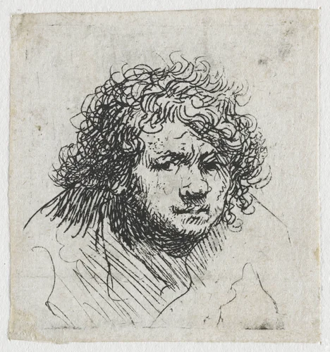 Self-portrait leaning forward: bust by Rembrandt van Rijn, print, 1629