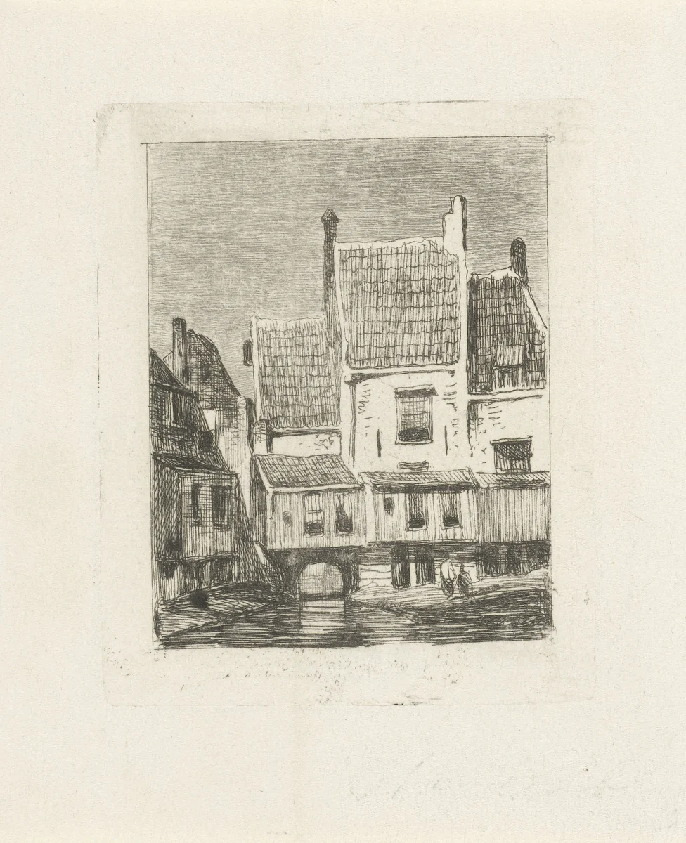 Huizen aan het water by Lambertus Hardenberg, print, 1837-1884