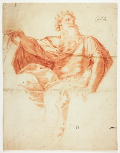 Study for King David, with Harp and Psalm Book by Guido Reni, drawing, 1621-1700
