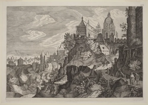 Rocky Landscape in Bohemia by Aegidius Sadeler II; Pieter Stevens, print, 1570-1629