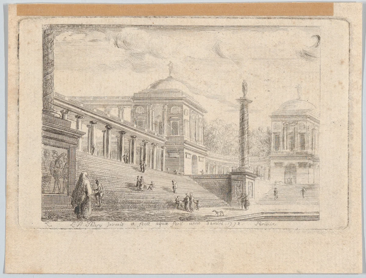 An Architectural Capriccio by Luc Vincent Thiery de Sainte Colombe, print, 1772