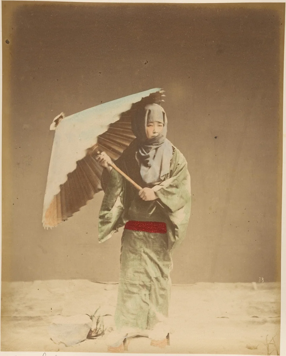 [Japanese Woman with Parasol] by Suzuki Shin'ichi, photograph, 1870-1879