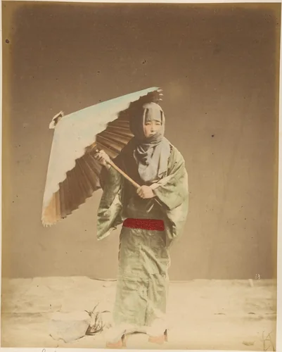 [Japanese Woman with Parasol] by Suzuki Shin'ichi, photograph, 1870-1879