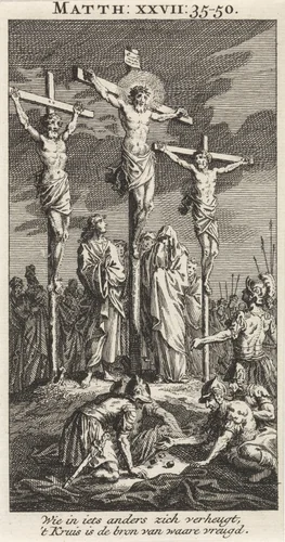 Drie kruisen op Golgotha by anonymous, print, 1712