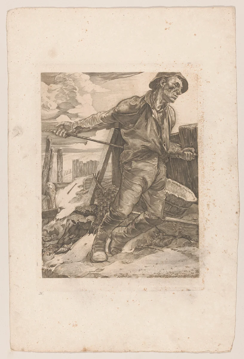 Arbeider die een touw laat vieren by Johannes Josephus Aarts, print, 1881-1934