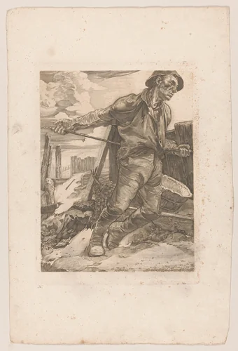 Arbeider die een touw laat vieren by Johannes Josephus Aarts, print, 1881-1934