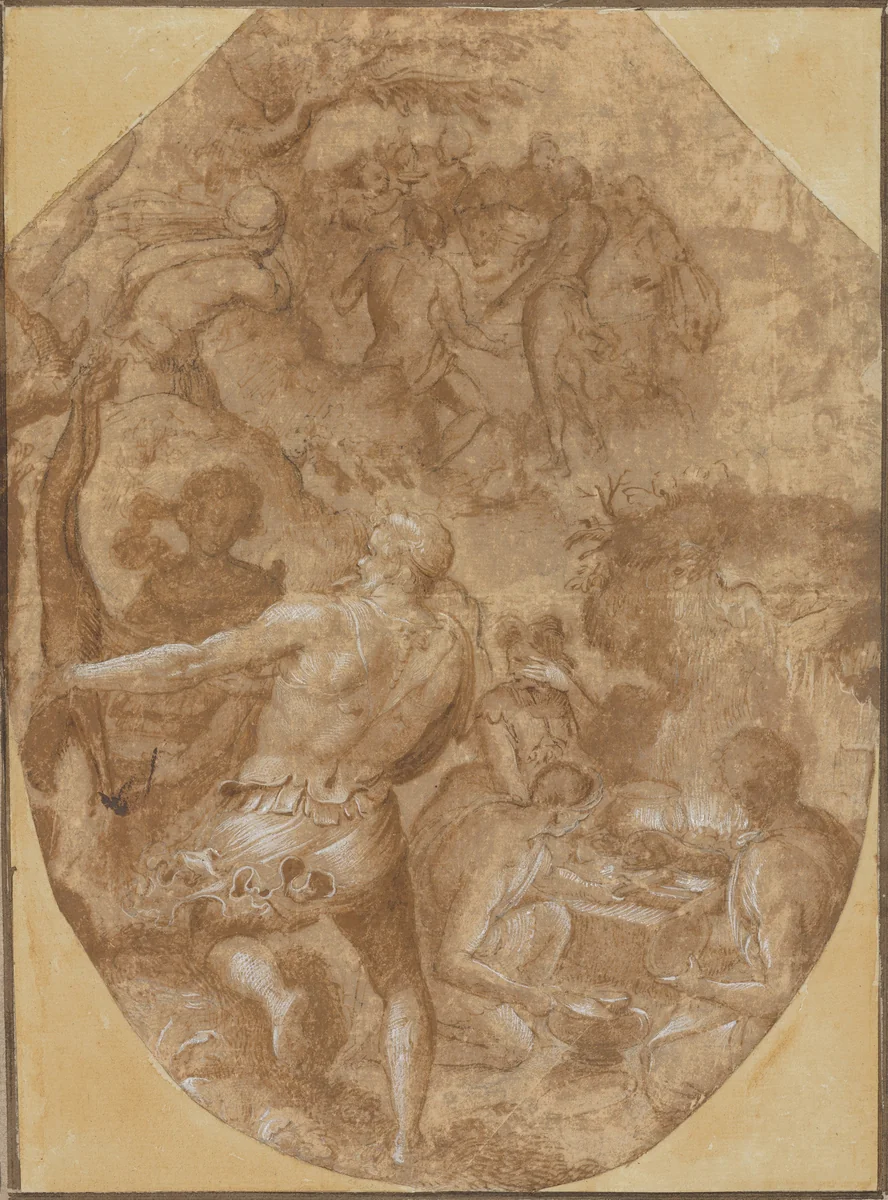 The Discovery of Glass by Giovanni Maria Butteri, drawing, 1565-1580