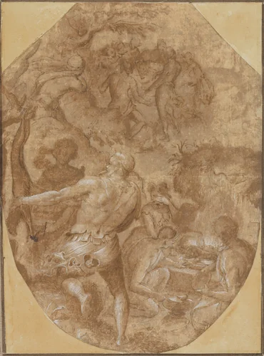 The Discovery of Glass by Giovanni Maria Butteri, drawing, 1565-1580