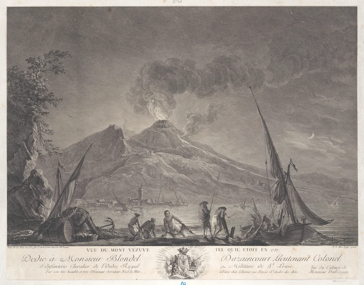 View of Mount Vesuvius as it was in 1757 by Charles François Grenier de Lacroix, print, 1762