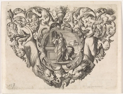 Geloof met kruis en leeuw by Caspar Luyken, print, 1705