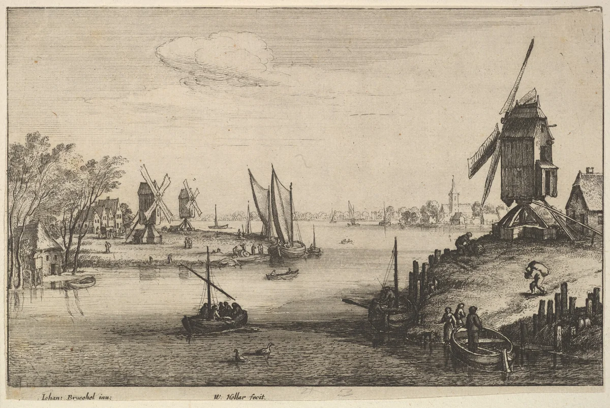 The Three Windmills by Wenceslaus Hollar, print, 1651