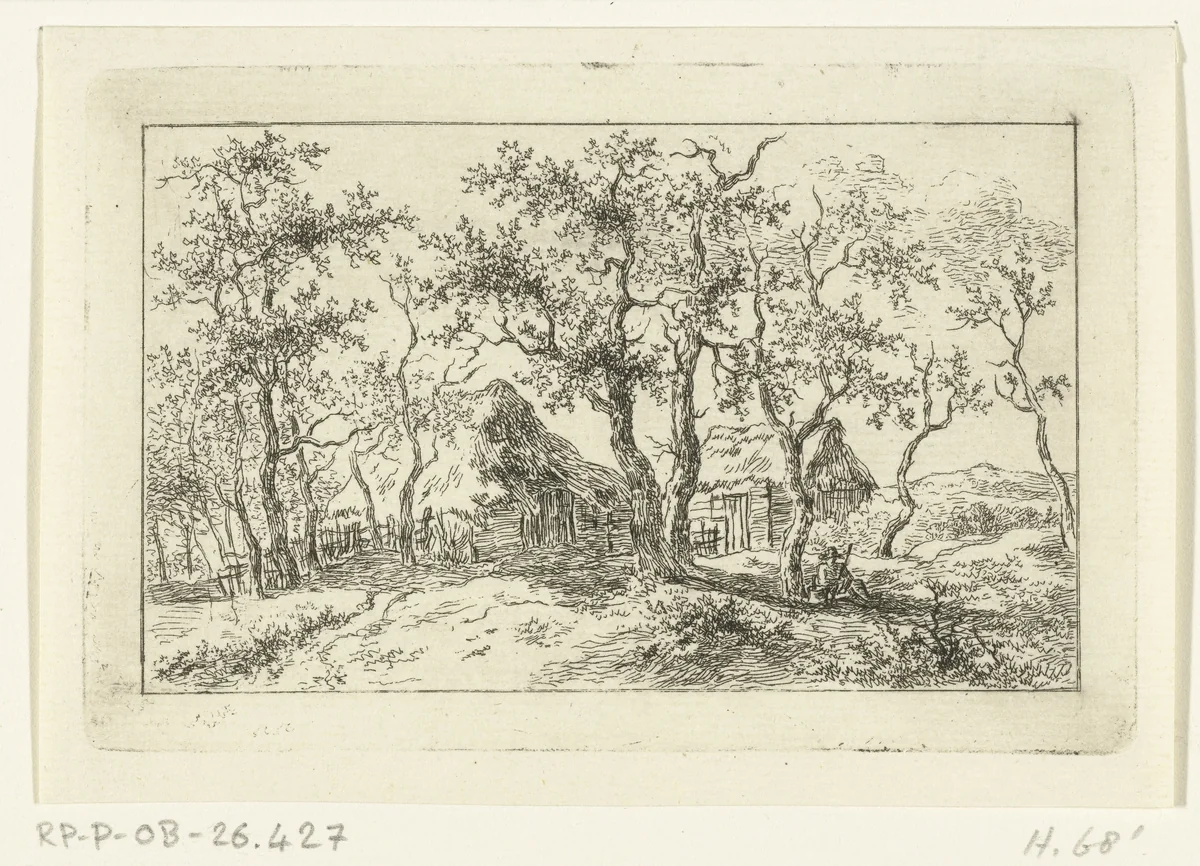 Landschap met boerderij en wandelaar by Ernst Willem Jan Bagelaar, print, 1798-1837