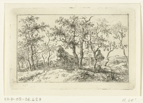 Landschap met boerderij en wandelaar by Ernst Willem Jan Bagelaar, print, 1798-1837