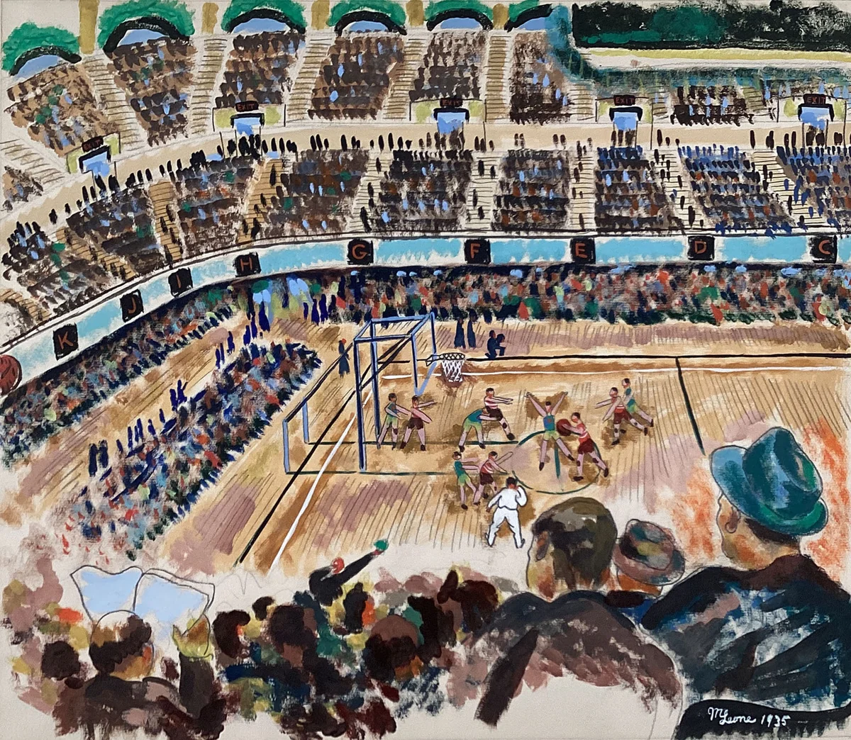 Basketball (Convention Hall, Philadelphia) by Michael Leone, drawing, 1935