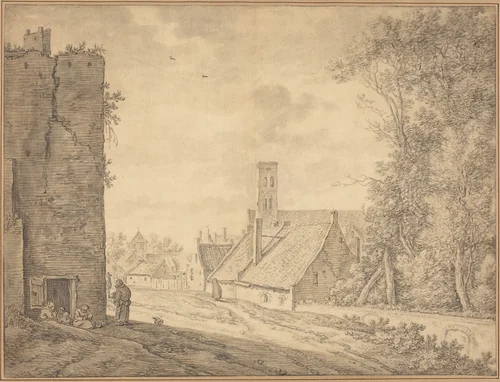 Village Landscape by Herman Saftleven, drawing, 1643-1653