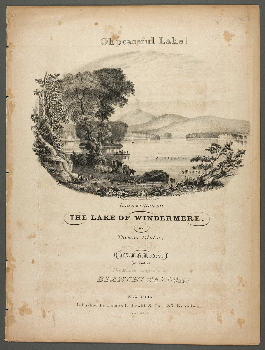 Oh Peaceful Lake! Lines Written on the Lake of Windermere by James L. Hewitt & Co., print, 1857-1867