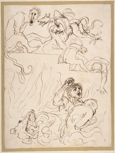 A Diablerie by Guercino, drawing, 1591-1666