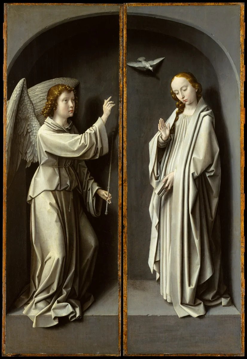 Archangel Gabriel; The Virgin Annunciate by Gerard David, painting, 1507-1513