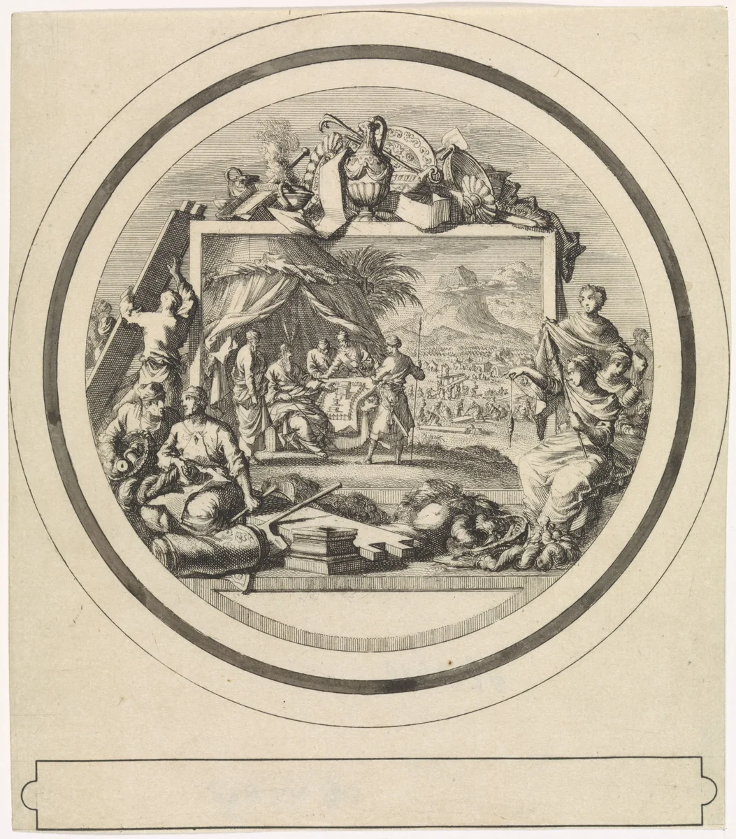 Mozes bestudeert het plan voor het tabernakel by Jan Luyken, print, 1700