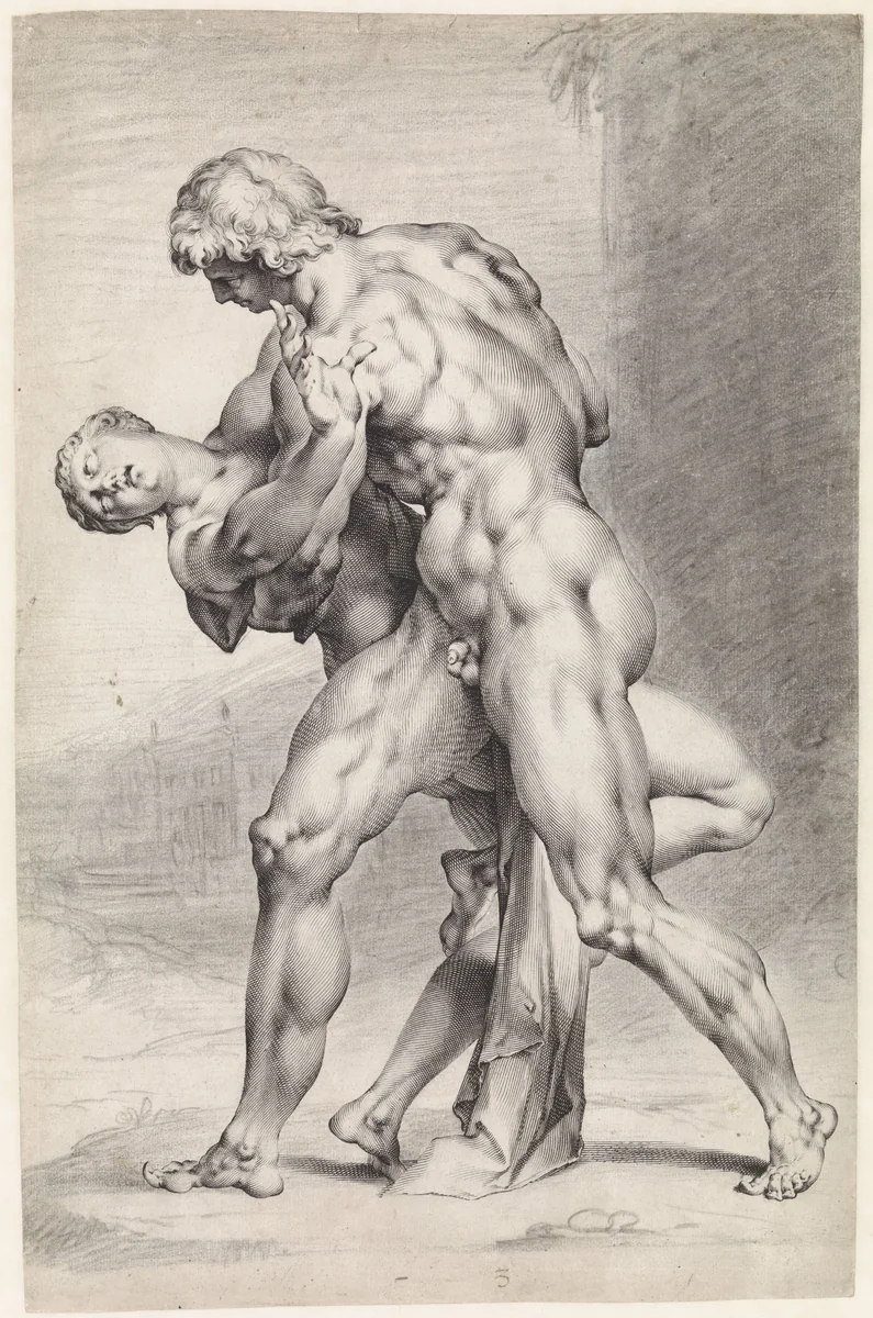 Roof van een Sabijnse vrouw, zijaanzicht by Jan Harmensz. Muller, print, 1596-1600