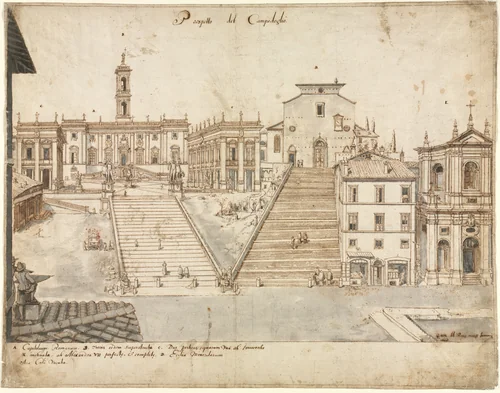 Eighteen Views of Rome: The Campidoglio by Lievin Cruyl, drawing, 1665