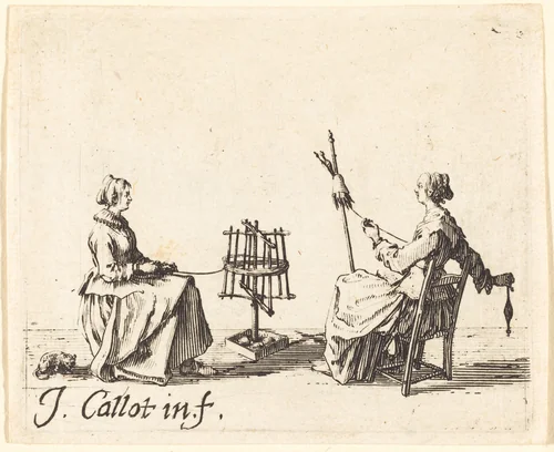 The Winder and the Spinner by Jacques Callot, print, 1623