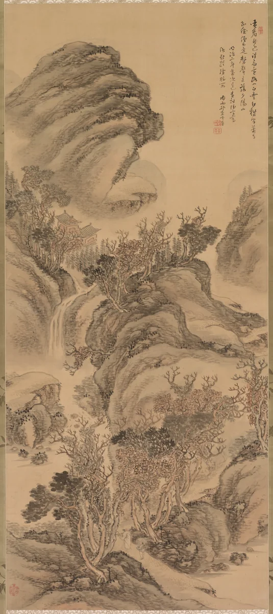 Sunset over Autumn Mountains by Hoashi Kyōu (帆足杏雨), painting, 1869