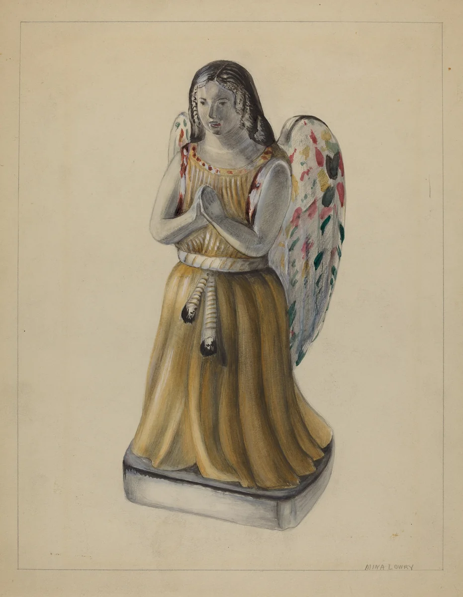 Pa. German Chalkware Angel Figure by Mina Lowry, index of american design, 1936