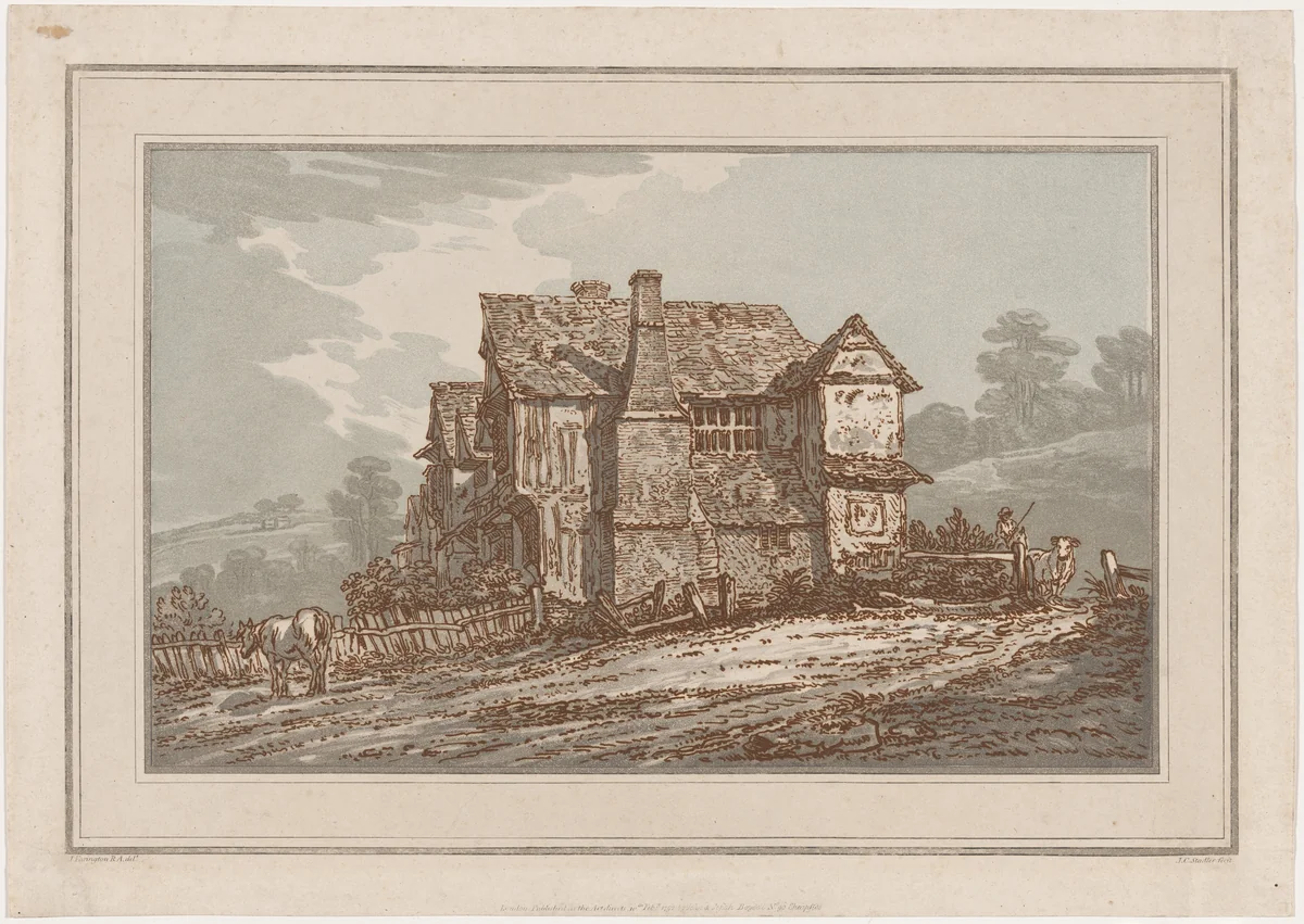 A Rustic House with a Tottering Wood Fence by Joseph Constantine Stadler, print, 1792