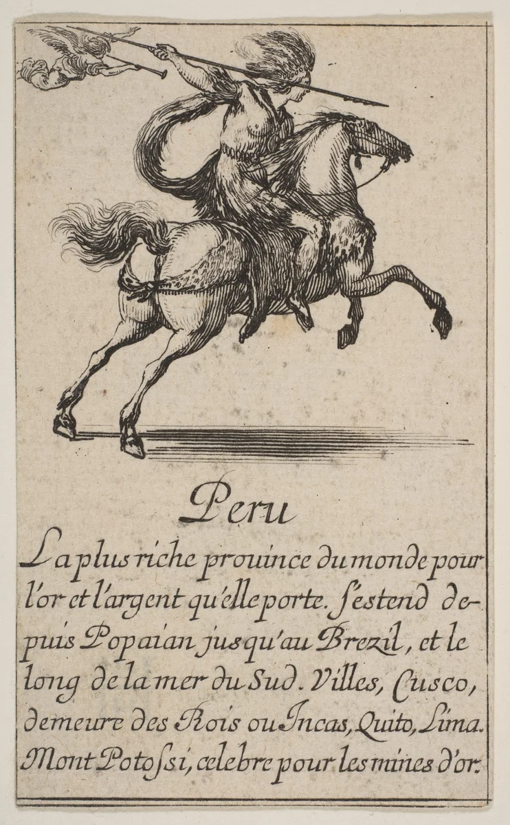 Peru, from the playing cards "Jeu de la Géographie" by Stefano della Bella, print, 1644