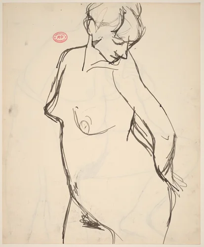 Untitled [standing nude looking over her left shoulder] [recto] by Richard Diebenkorn, drawing, 1955-1967