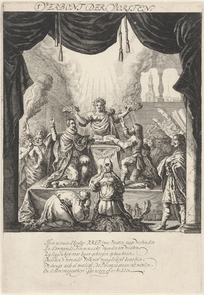Vertoning van het Verbond der Vorsten, 1648 by Salomon Savery, print, 1649