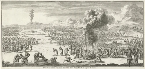 Offer van de rode jonge koe by Jan Luyken, print, 1683