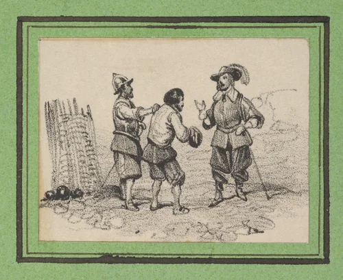 Three men arguing by Victor Adam, print, 1820-1866