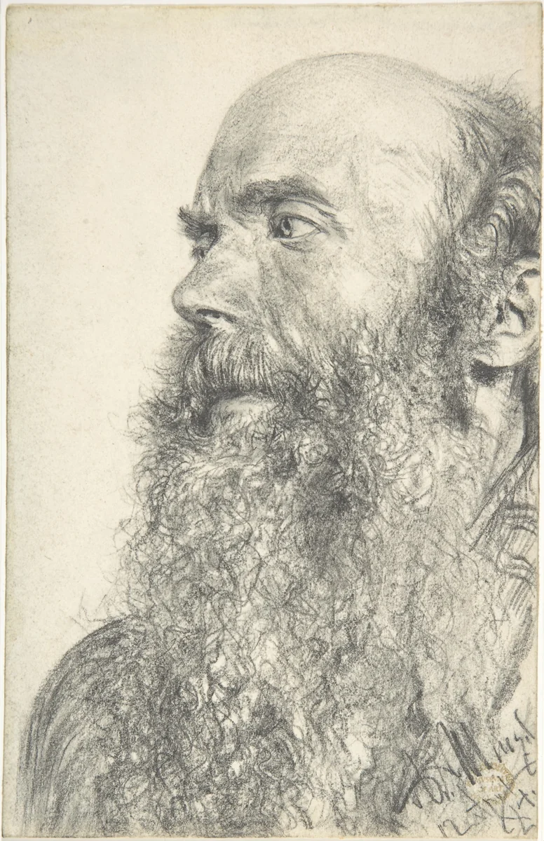Head of a Bearded Man by Adolph Menzel, drawing, 1884