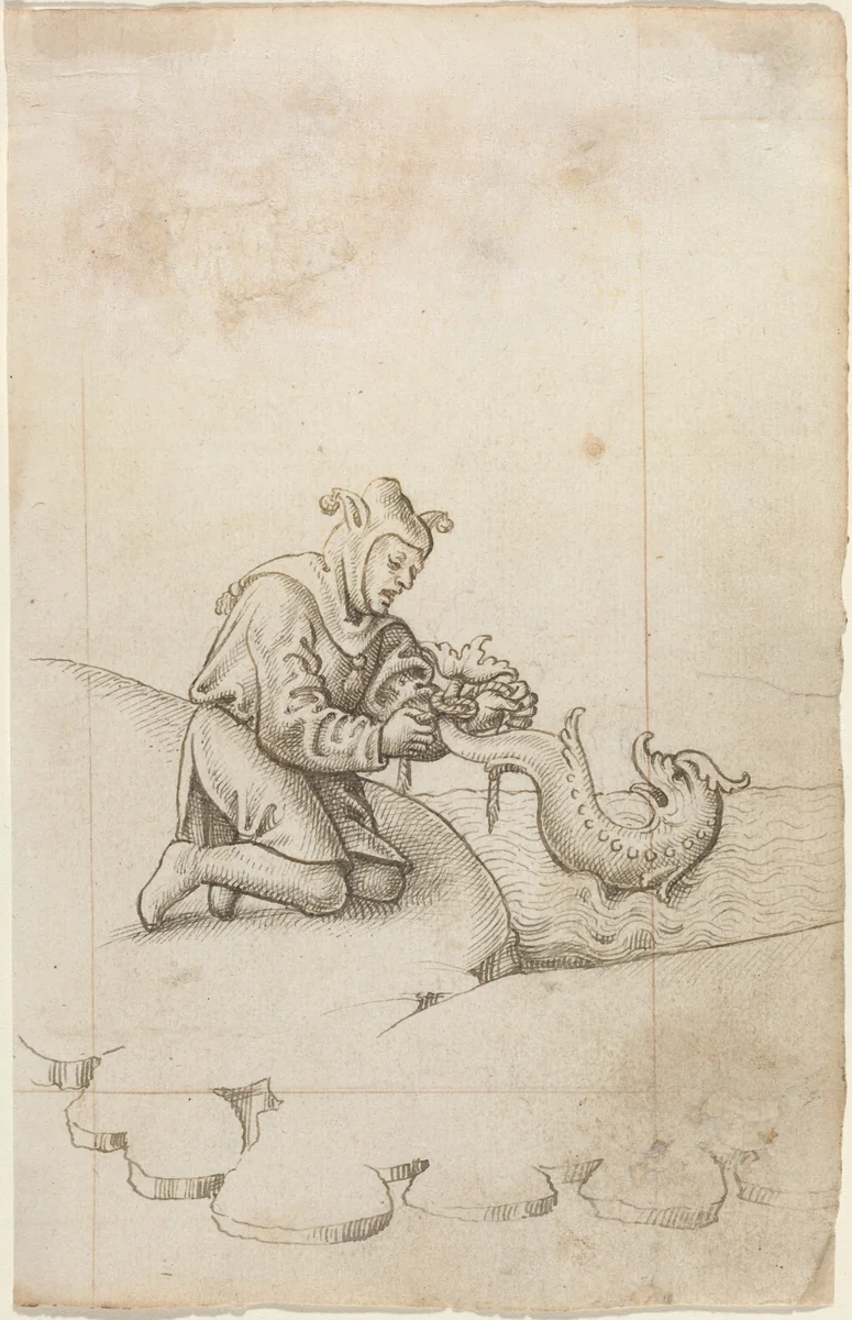 "You Are Tying a Dolphin by the Tail" [fol. 17 recto] by French early 16th Century, drawing, 1512-1515