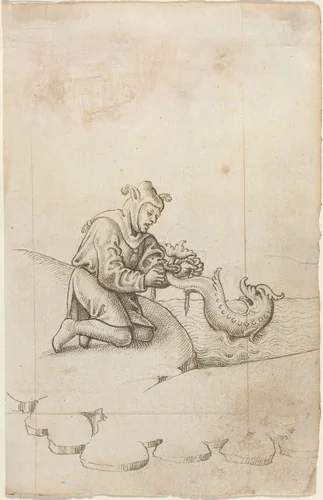 "You Are Tying a Dolphin by the Tail" [fol. 17 recto] by French early 16th Century, drawing, 1512-1515