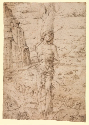 Saint Sebastian in a Landscape by Ferrara, drawing, 1471-1500