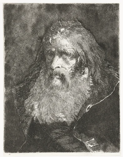 Man met lange haren en zonder hoofddeksel by Giovanni Domenico Tiepolo, print, 1757-1758