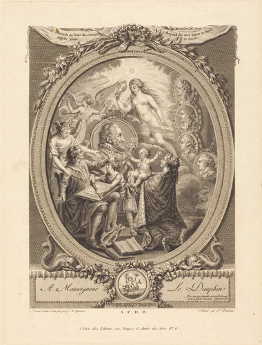 Allegory in Honor of Henri IV by François Marie Isidore Queverdo, print, 1748-1797