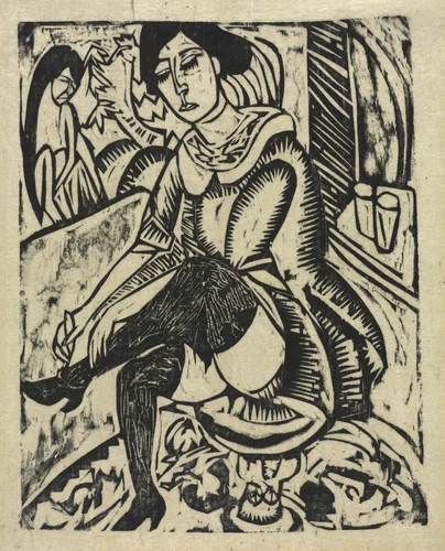 Woman Putting on Her Shoes by Ernst Ludwig Kirchner, print, 1912