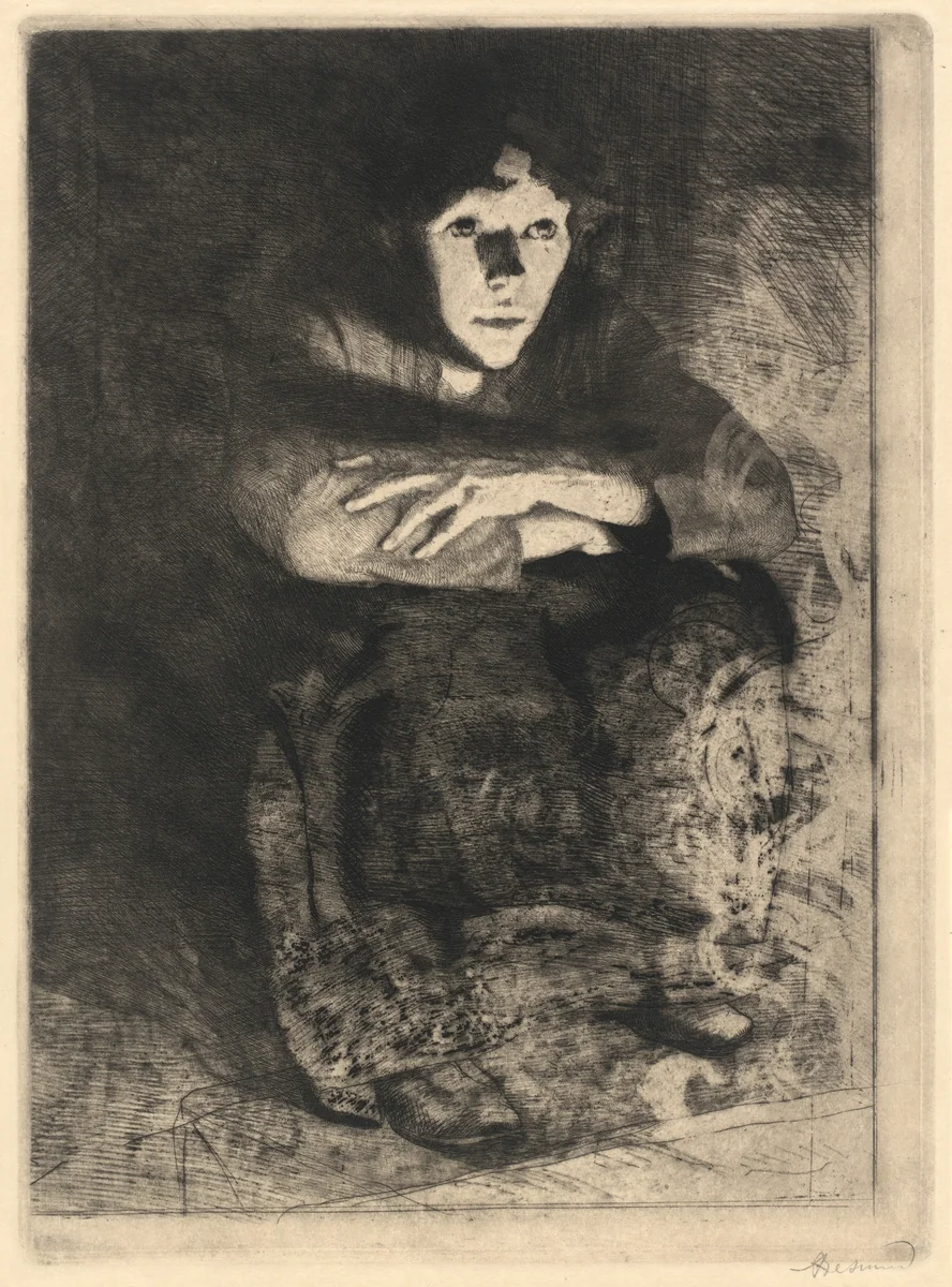 In the Embers (Dans les cendres) by Albert Besnard, print, 1887