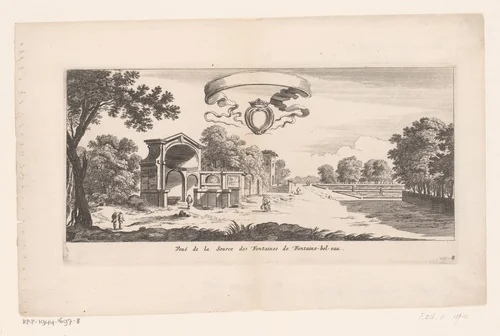 Gezicht op de bron van de fonteinen op Fontainebleau by anonymous, print, 1614-1677
