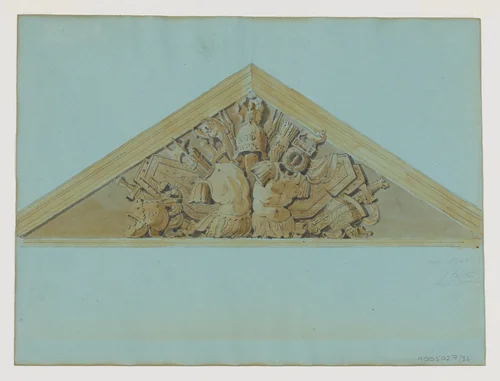 Design for a Pediment with an Armorial Trophy by Jean-Baptiste Louis Plantar, drawing, 1840-1880