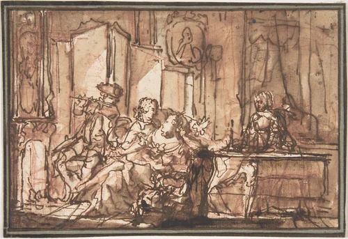 Interior with Figures by anonymous, drawing, 1700-1799