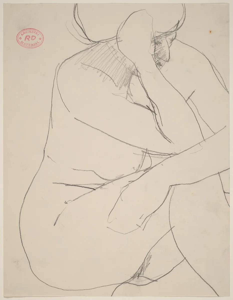 Untitled [seated female nude resting her arms on her knee] by Richard Diebenkorn, drawing, 1955-1967