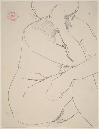 Untitled [seated female nude resting her arms on her knee] by Richard Diebenkorn, drawing, 1955-1967