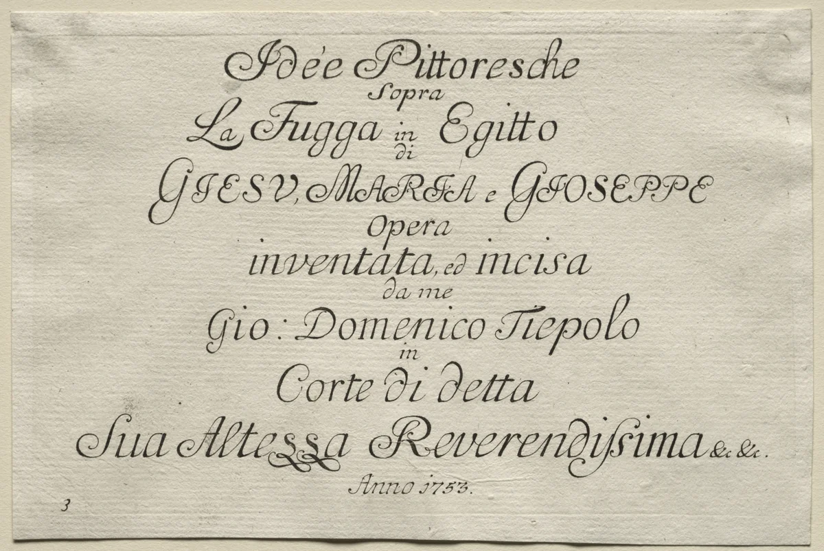 Flight into Egypt: Title Page by Giovanni Domenico Tiepolo, print, 1745-1758